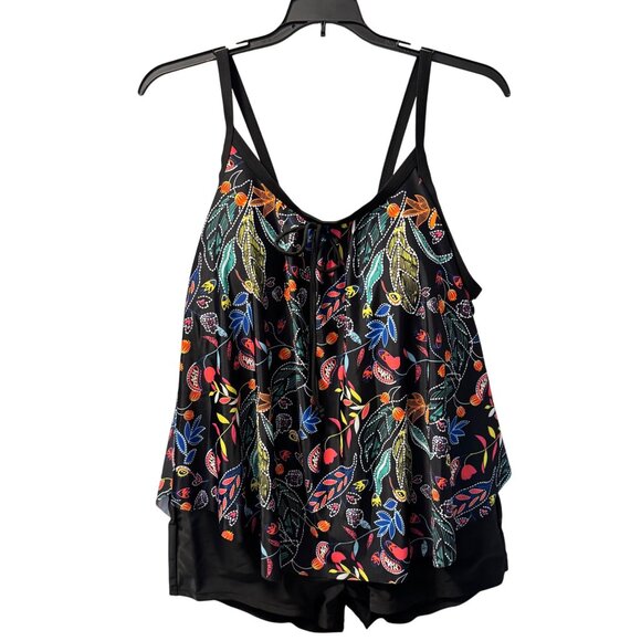 Womens 2-Piece Floral Tankini Set Sz 3XL Black Multicolor Polyester & Elastane S - Picture 3 of 12